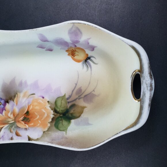 Noritake Celery Dish Hand Painted Gold Rimmed Handles Floral 7 3/4 in - Picture 4 of 8